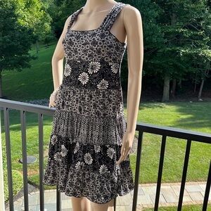 Pretty black and white floral BoHo tiered dress